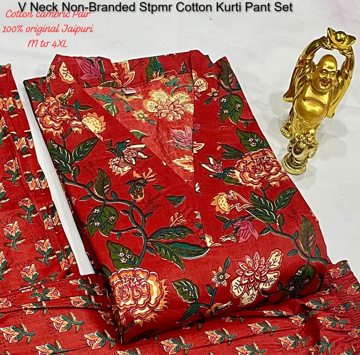 V Neck Non-Branded Stpmr Cotton Kurti Pant Set