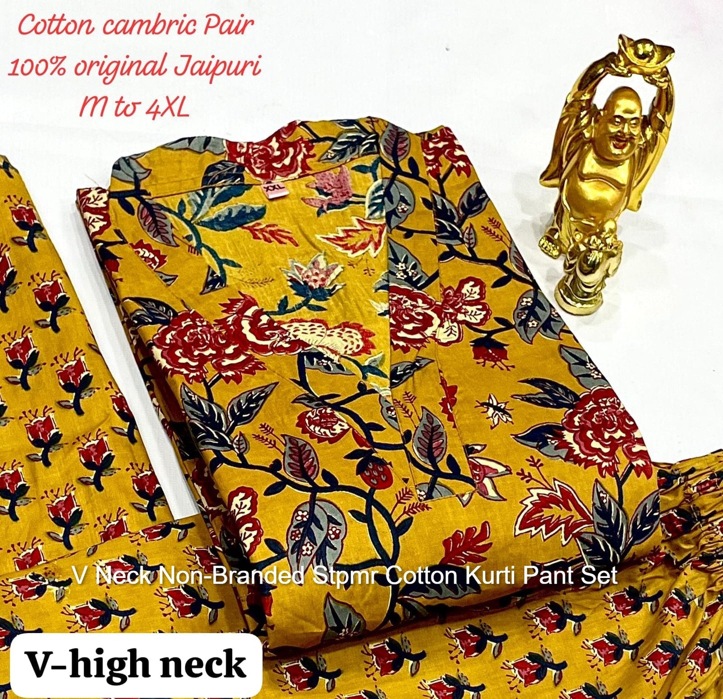 V Neck Non-Branded Stpmr Cotton Kurti Pant Set