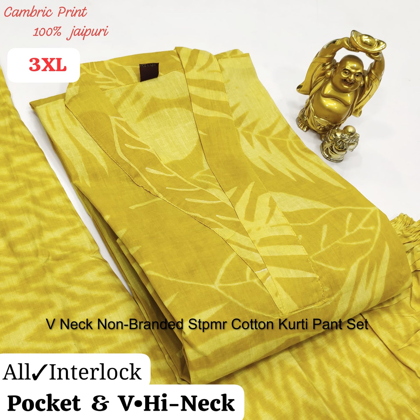 V Neck Non-Branded Stpmr Cotton Kurti Pant Set