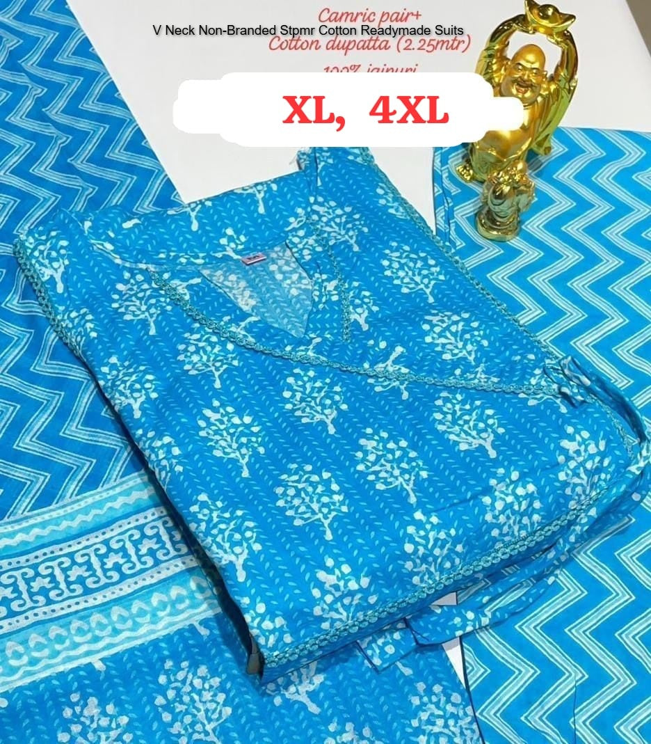 V Neck Non-Branded Stpmr Cotton Readymade Suits