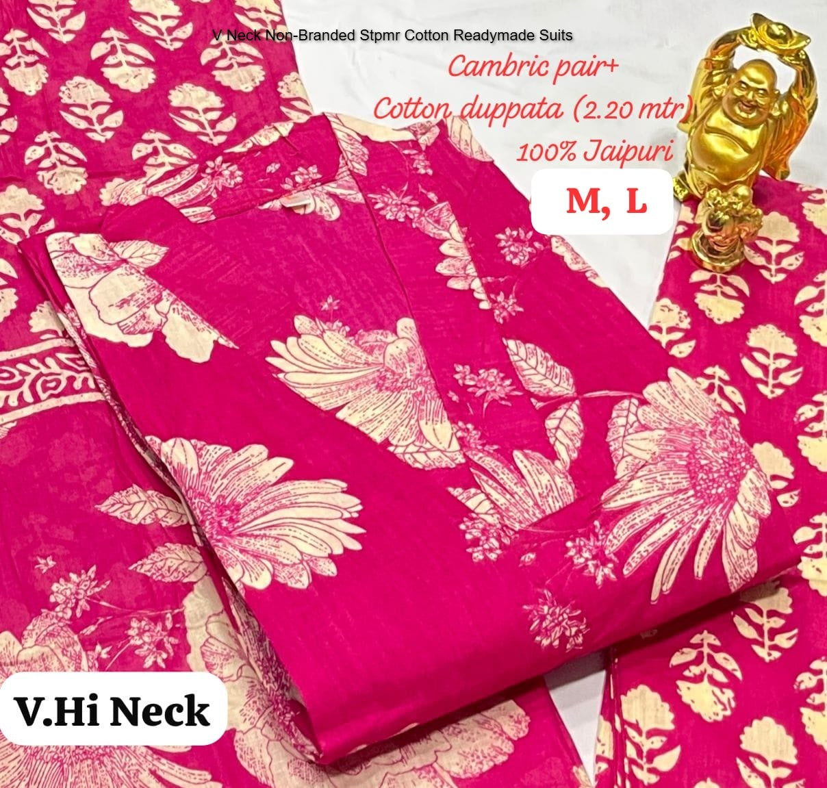 V Neck Non-Branded Stpmr Cotton Readymade Suits