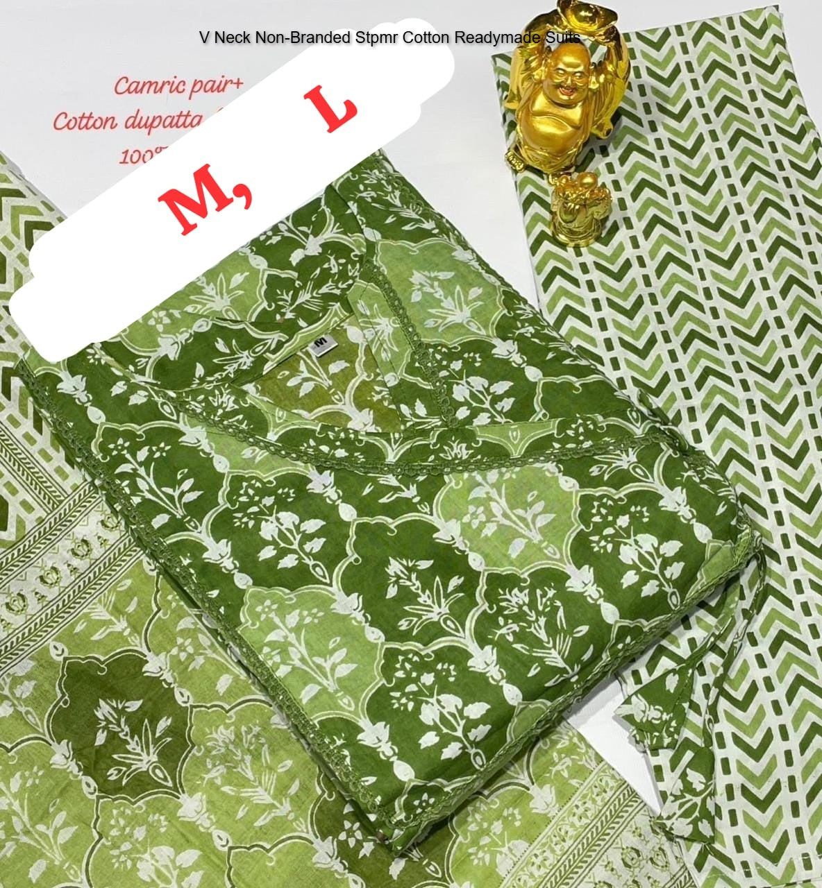 V Neck Non-Branded Stpmr Cotton Readymade Suits