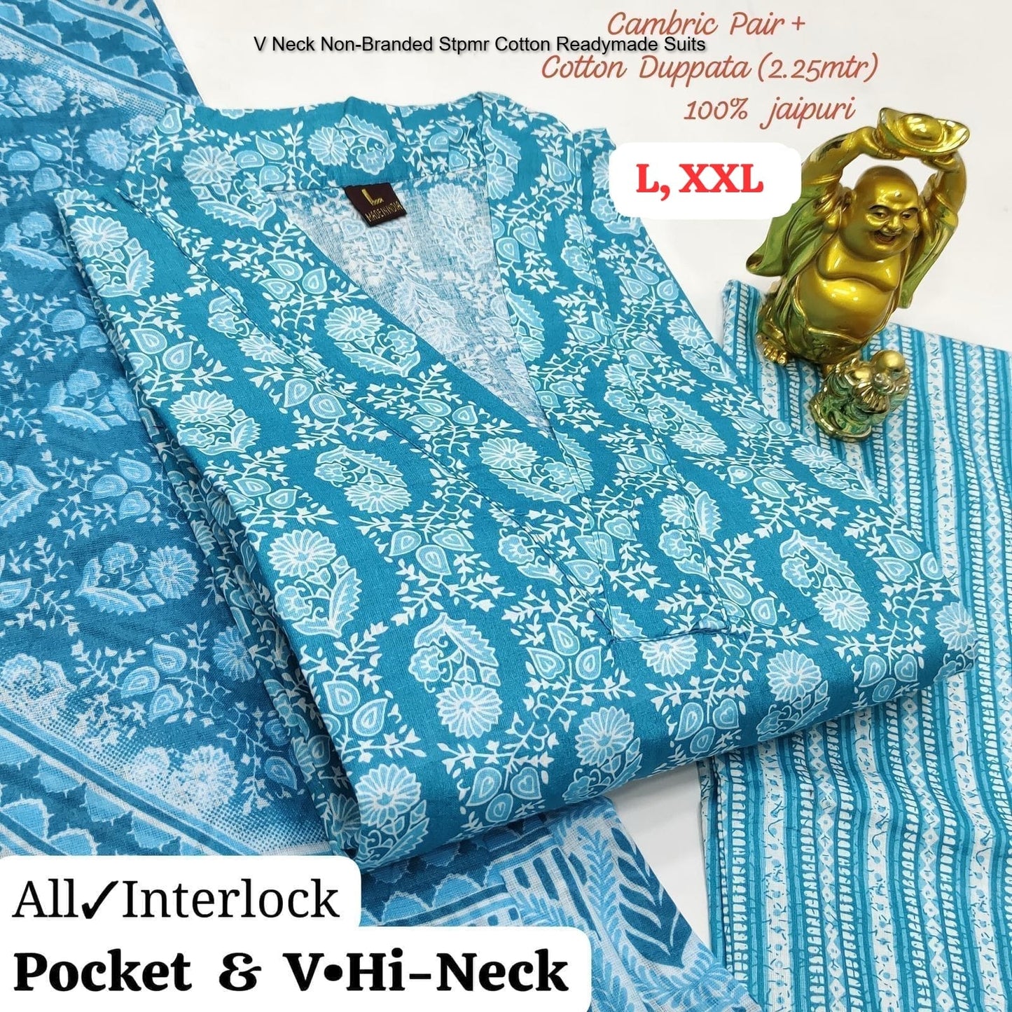 V Neck Non-Branded Stpmr Cotton Readymade Suits