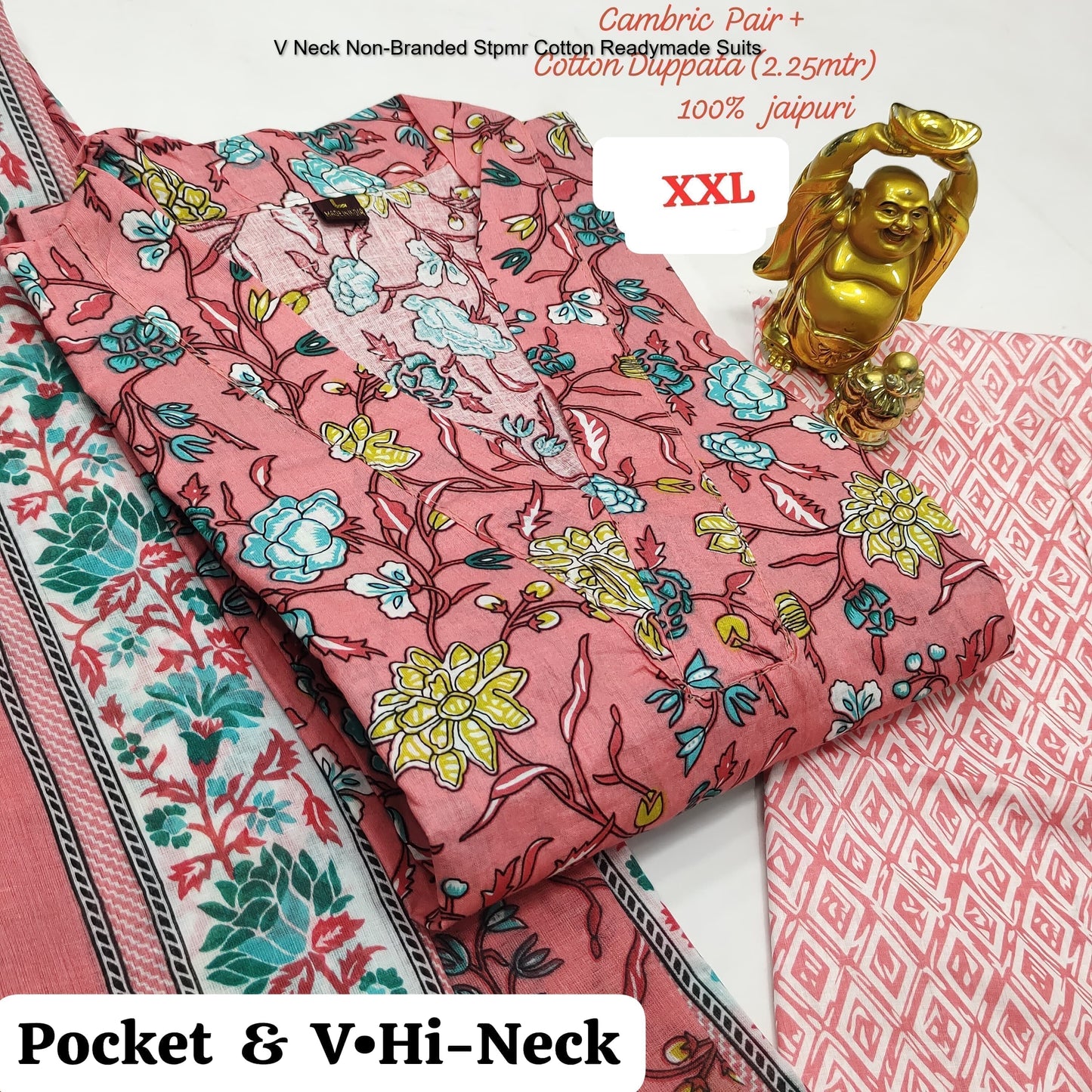 V Neck Non-Branded Stpmr Cotton Readymade Suits