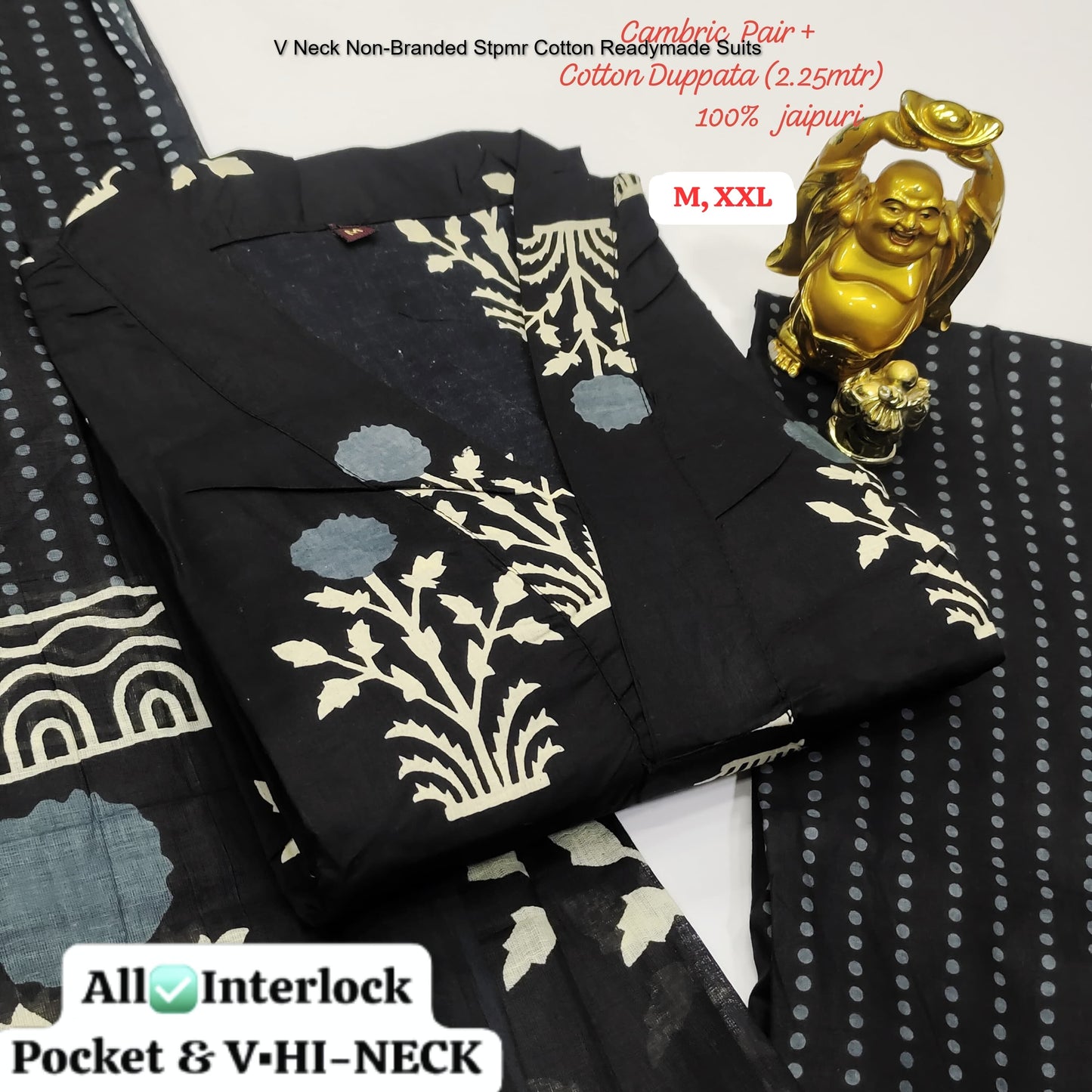 V Neck Non-Branded Stpmr Cotton Readymade Suits