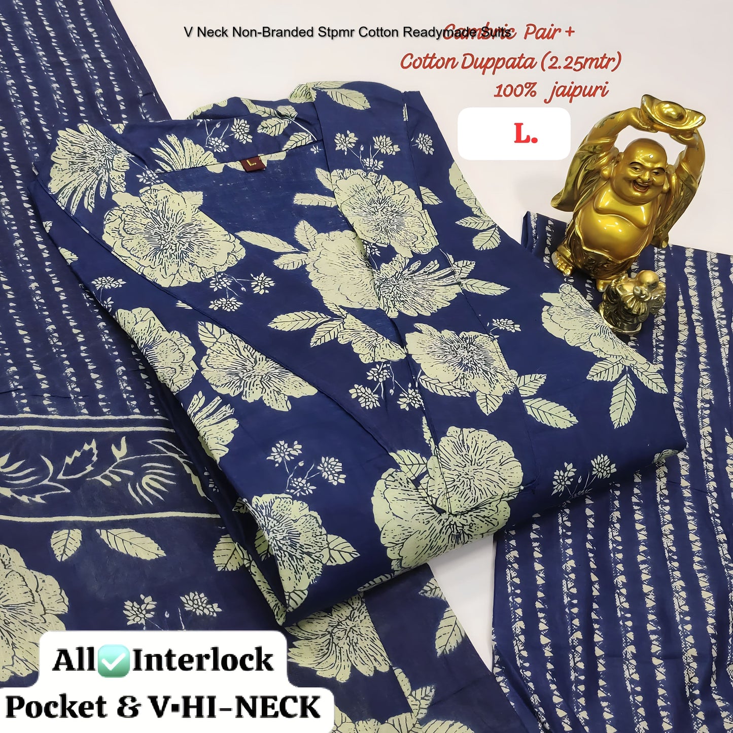 V Neck Non-Branded Stpmr Cotton Readymade Suits