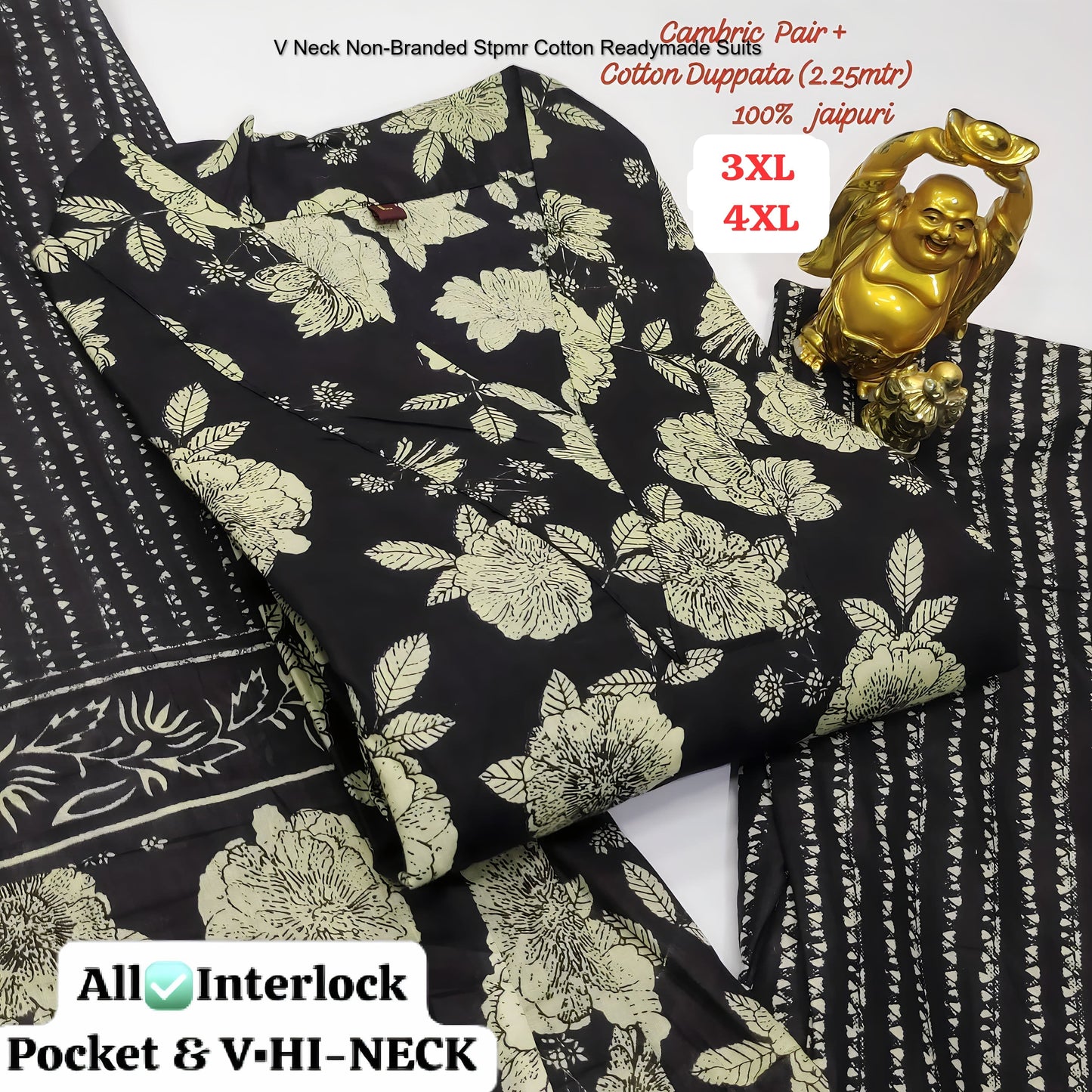 V Neck Non-Branded Stpmr Cotton Readymade Suits