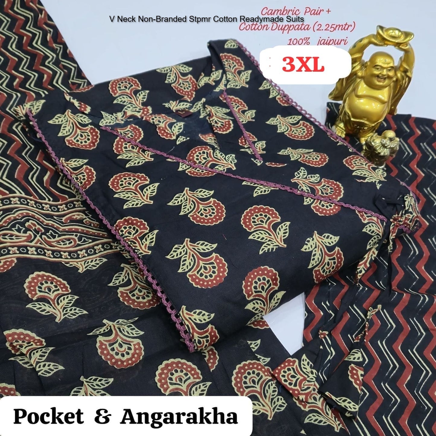 V Neck Non-Branded Stpmr Cotton Readymade Suits