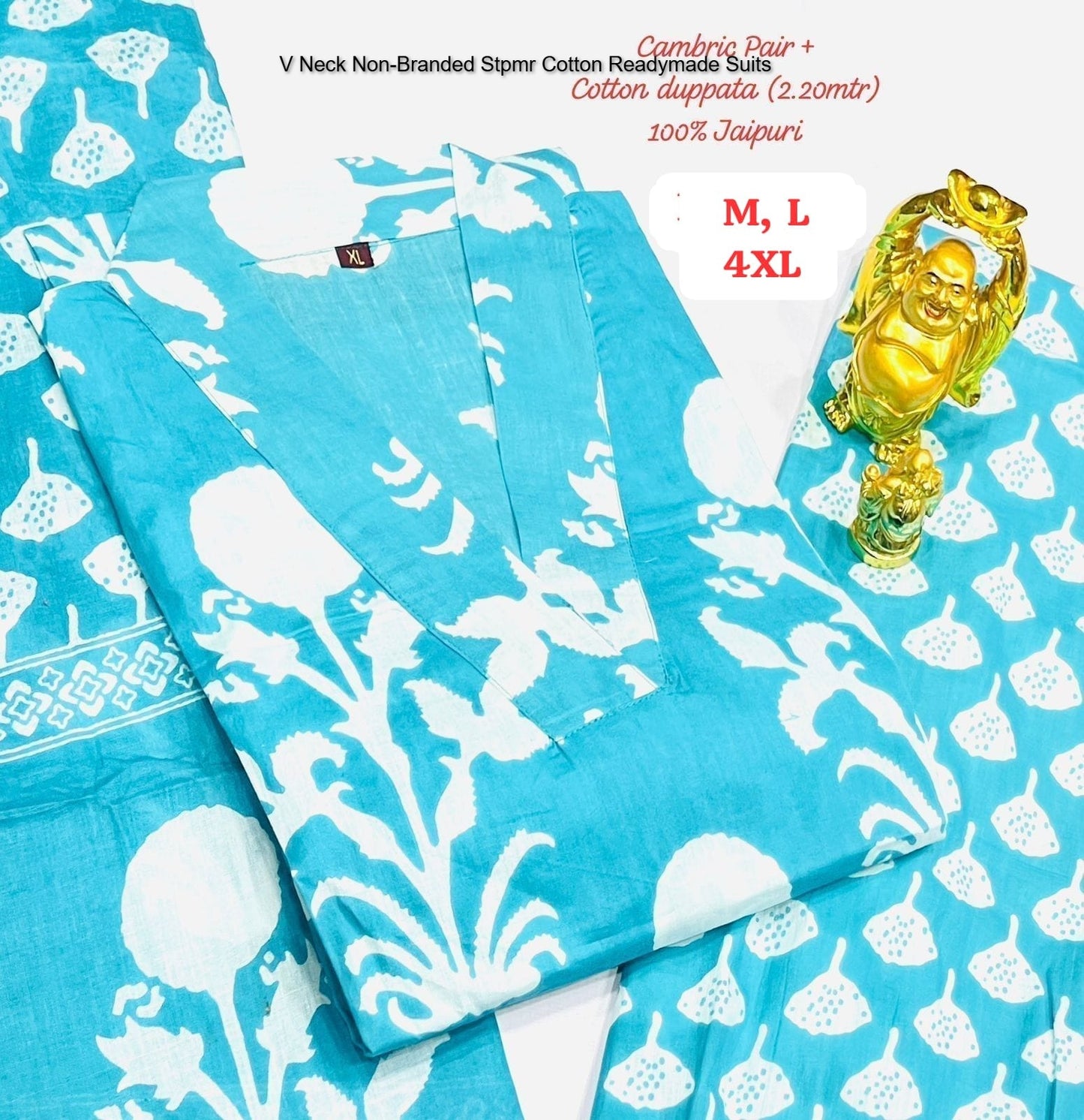 V Neck Non-Branded Stpmr Cotton Readymade Suits