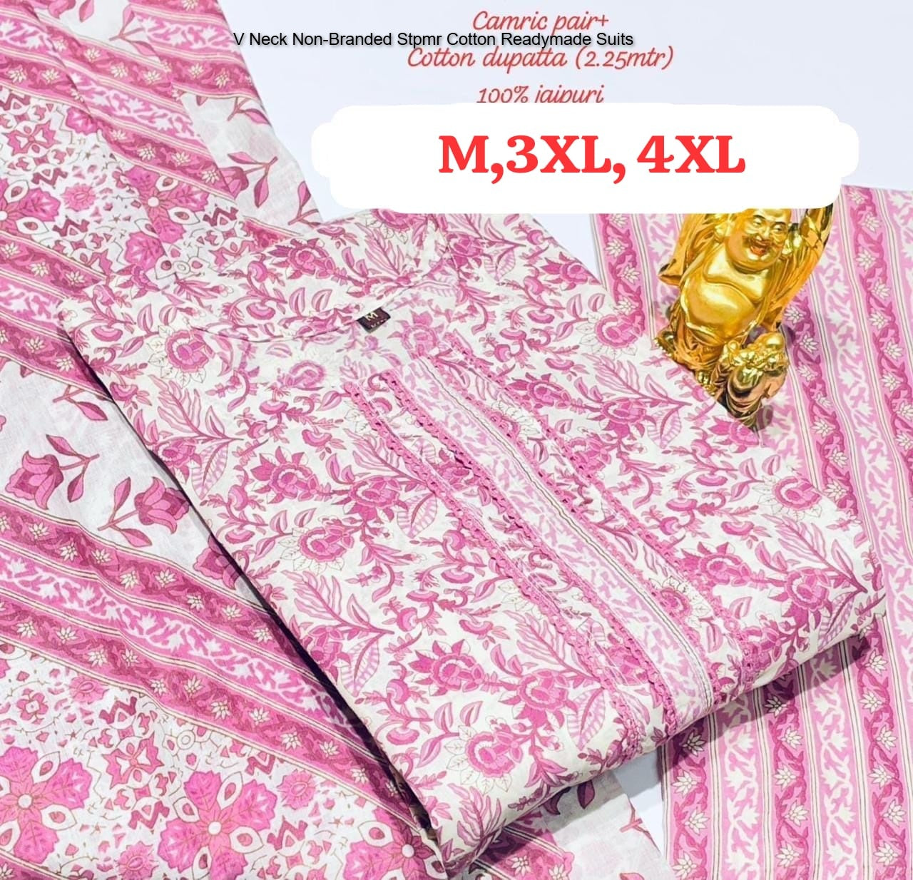 V Neck Non-Branded Stpmr Cotton Readymade Suits