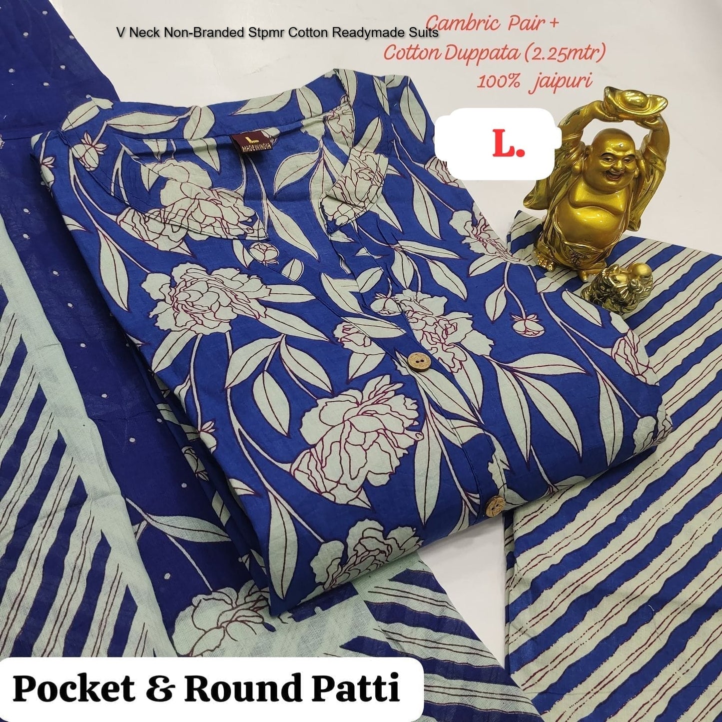 V Neck Non-Branded Stpmr Cotton Readymade Suits