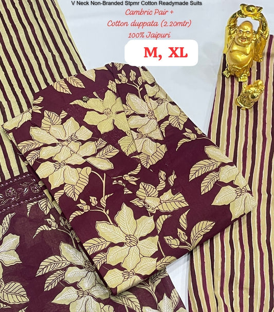 V Neck Non-Branded Stpmr Cotton Readymade Suits