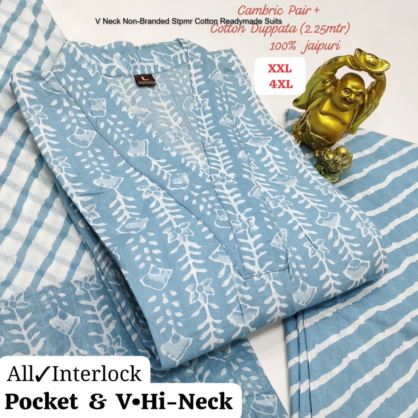 V Neck Non-Branded Stpmr Cotton Readymade Suits