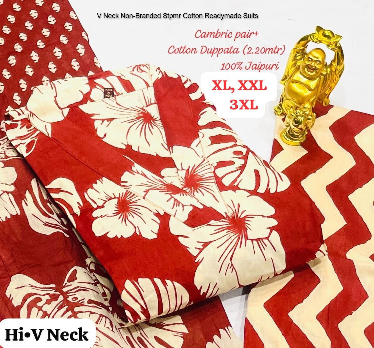 V Neck Non-Branded Stpmr Cotton Readymade Suits