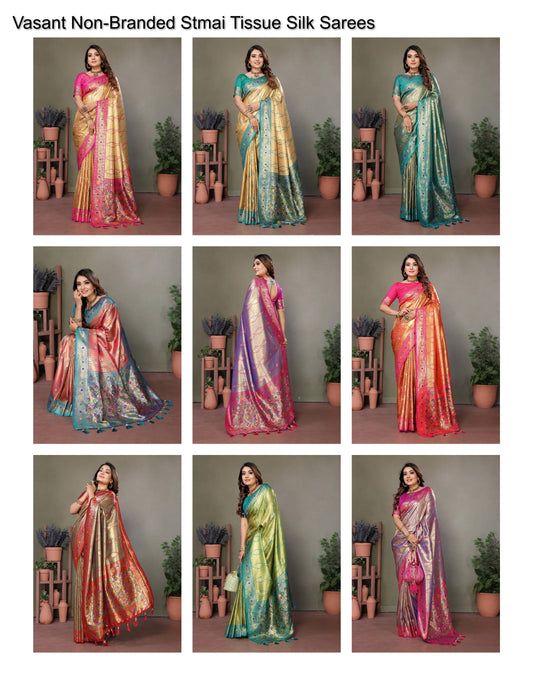 Vasant Non-Branded Stmai Tissue Silk Sarees