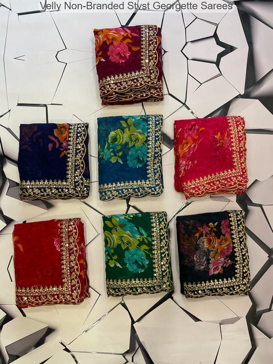 Velly Non-Branded Stvst Georgette Sarees
