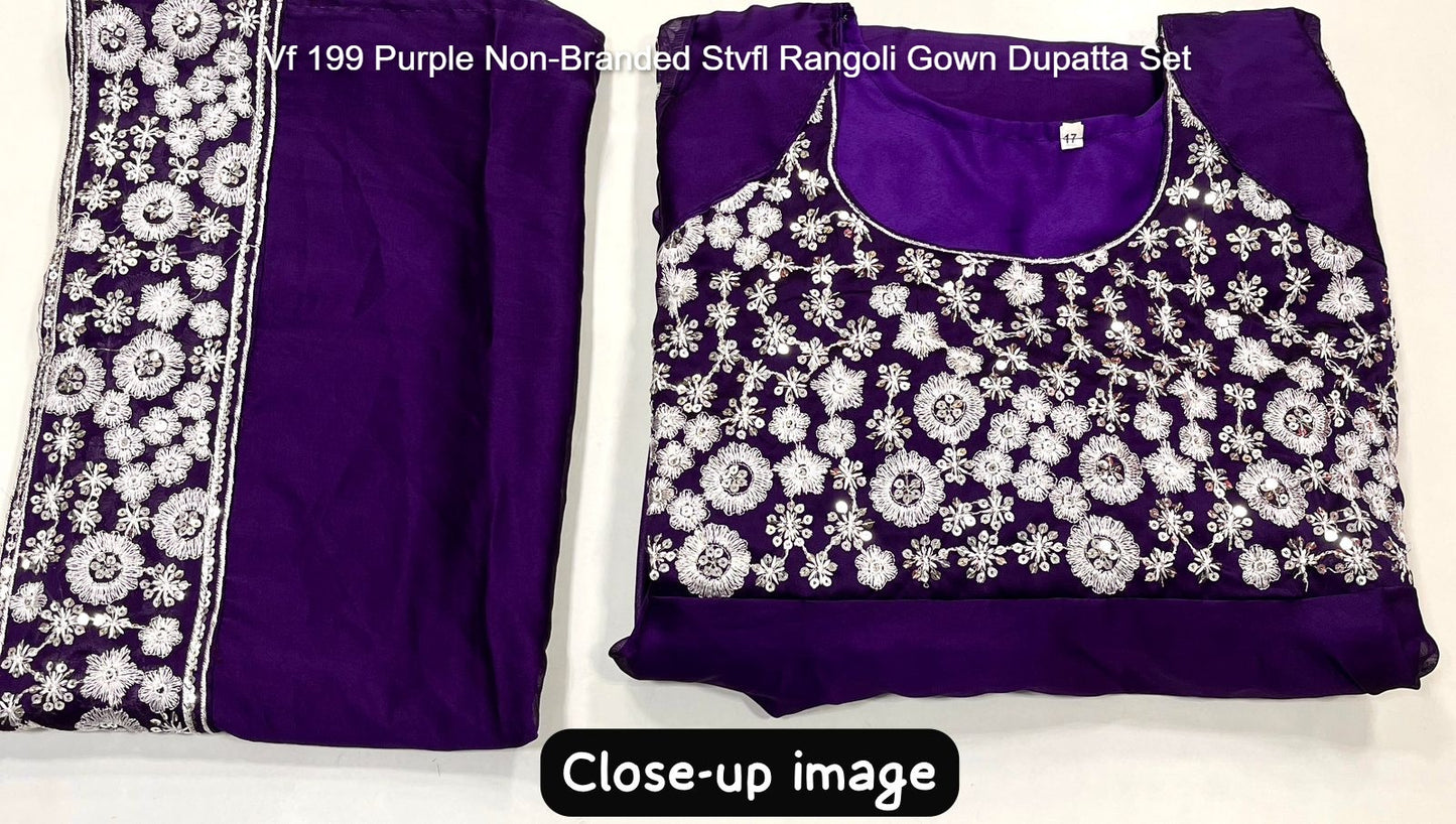 Vf 199 Purple Non-Branded Stvfl Rangoli Gown Dupatta Set