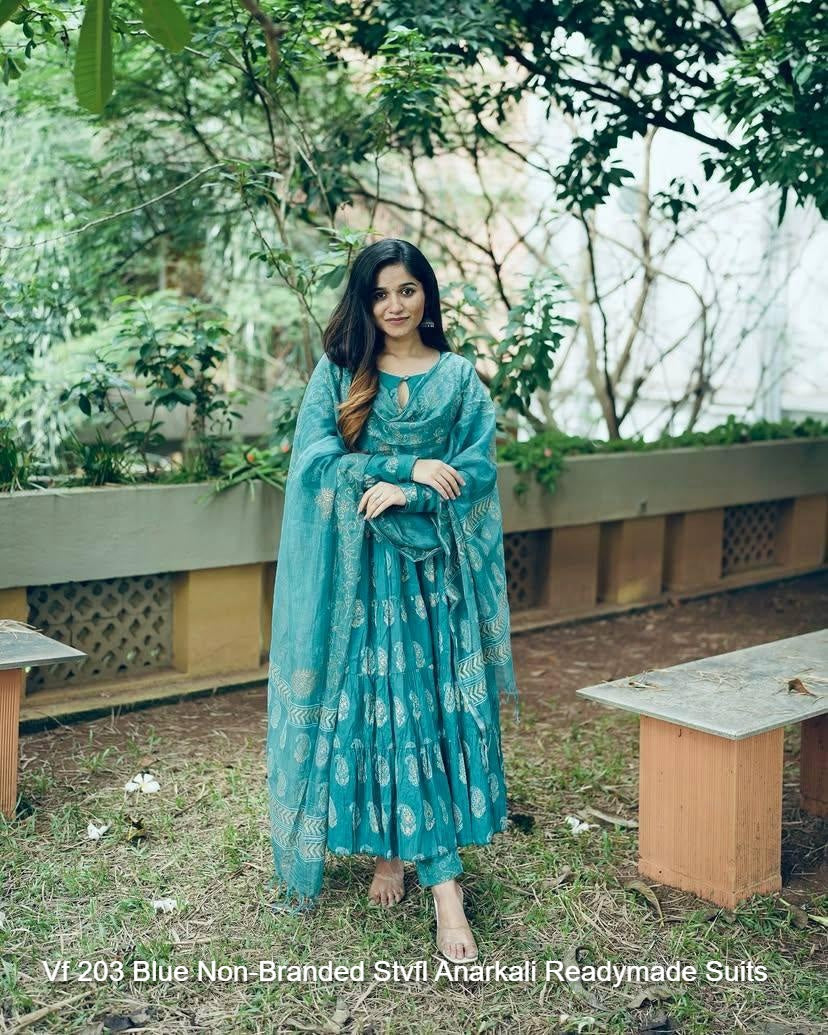Vf 203 Blue Non-Branded Stvfl Anarkali Readymade Suits