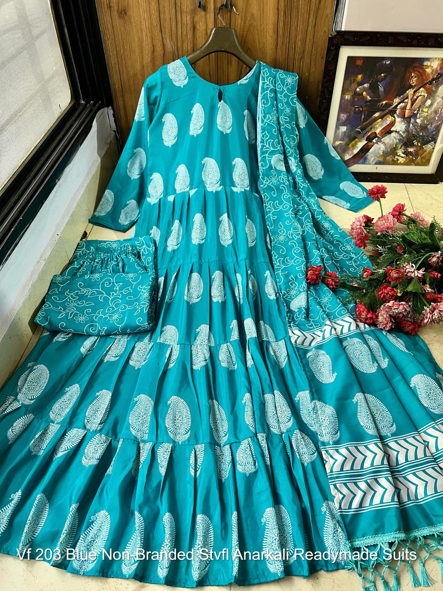 Vf 203 Blue Non-Branded Stvfl Anarkali Readymade Suits