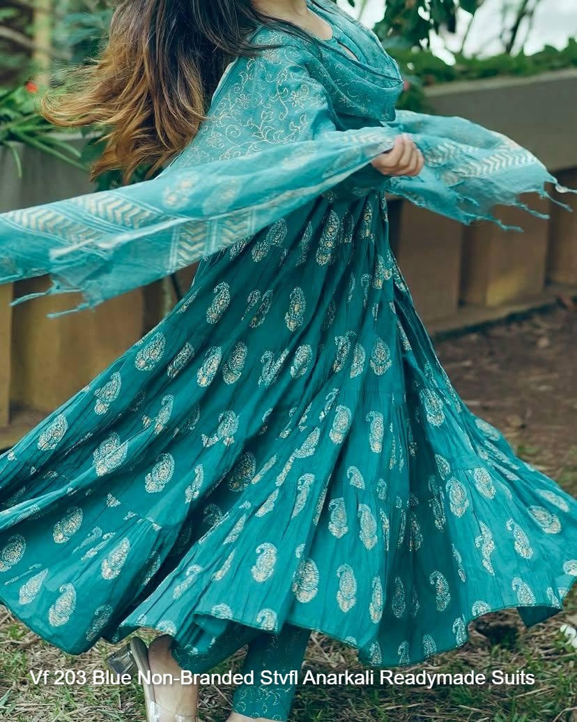 Vf 203 Blue Non-Branded Stvfl Anarkali Readymade Suits