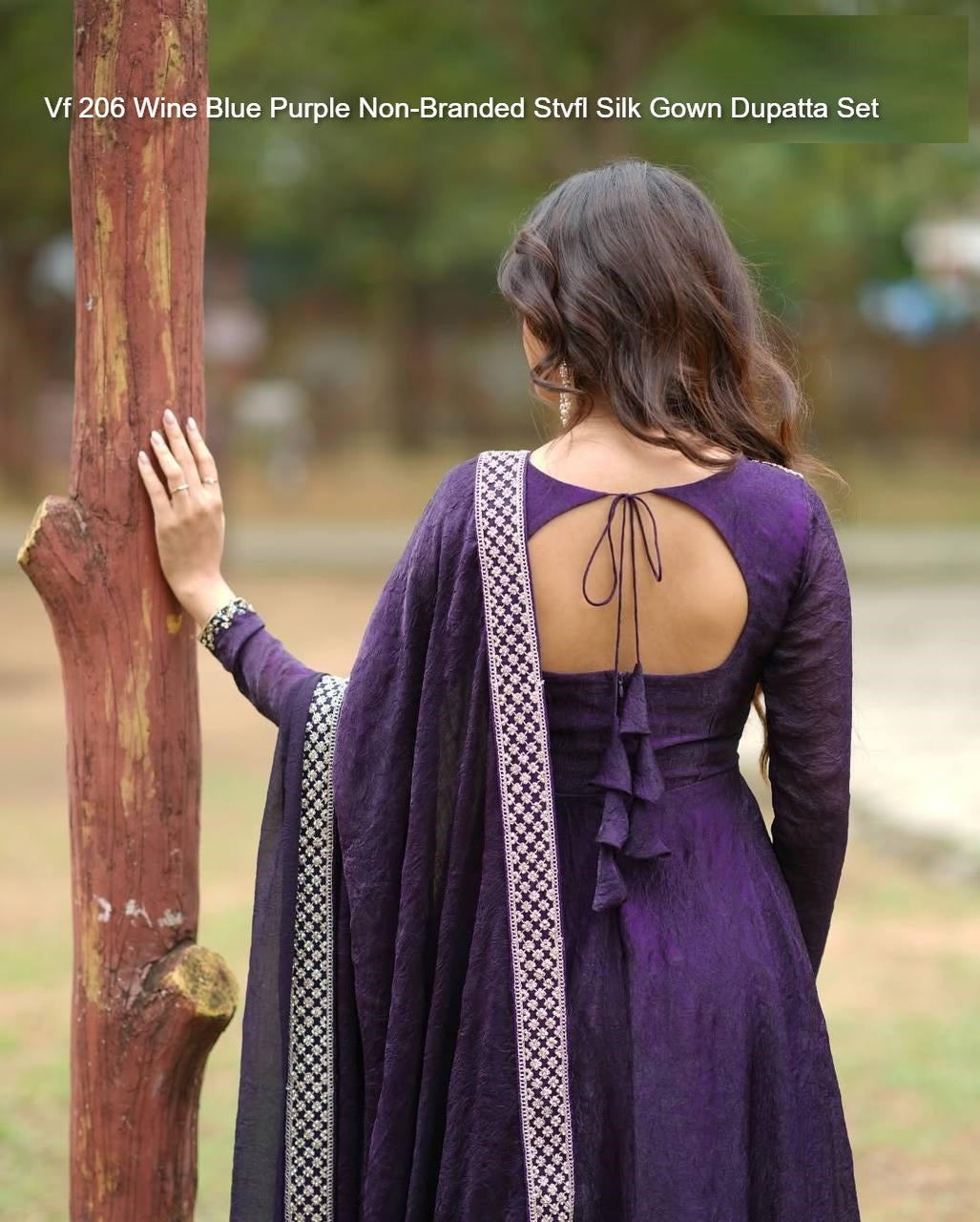 Vf 206 Wine Blue Purple Non-Branded Stvfl Silk Gown Dupatta Set