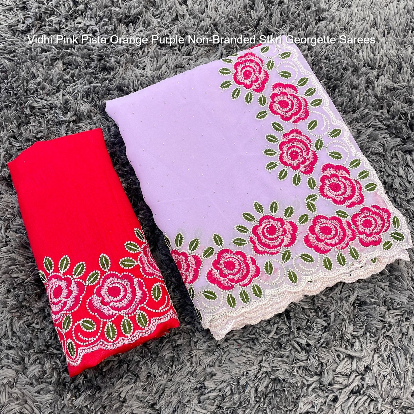 Vidhi Pink Pista Orange Purple Non-Branded Stkri Georgette Sarees