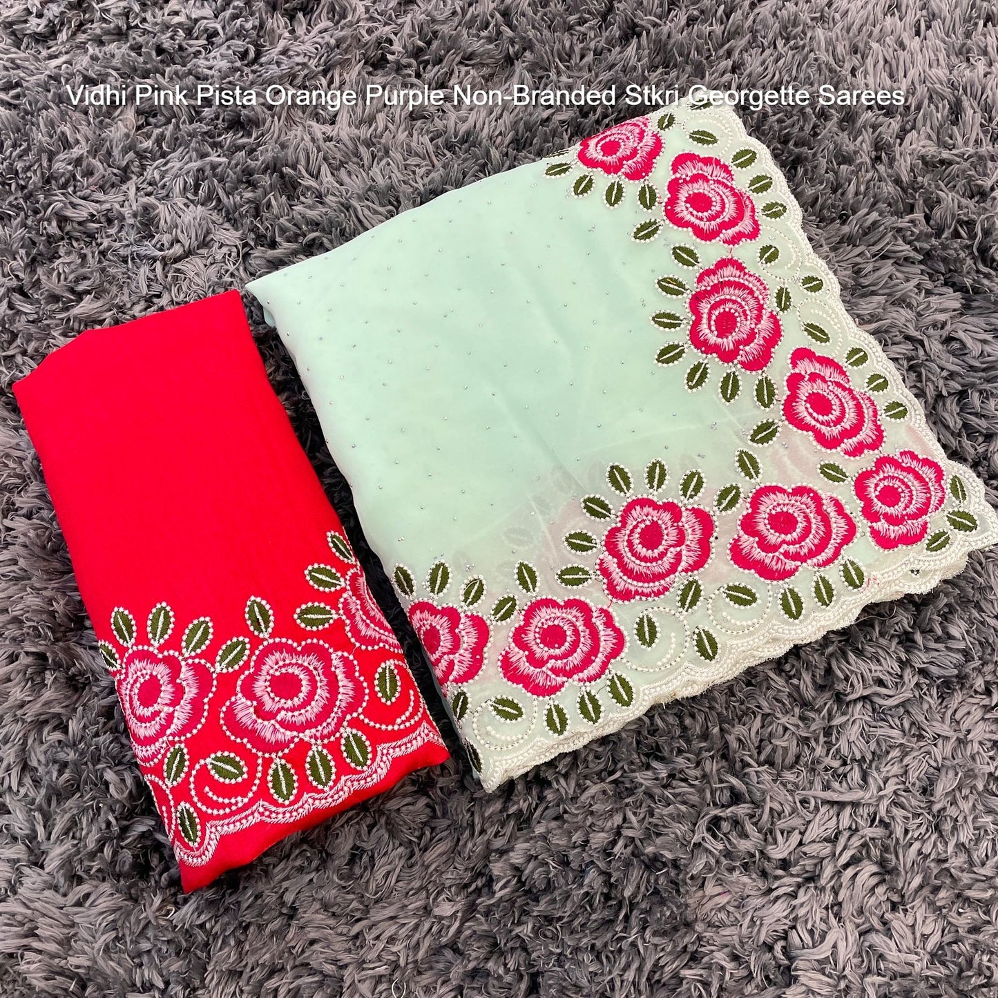 Vidhi Pink Pista Orange Purple Non-Branded Stkri Georgette Sarees