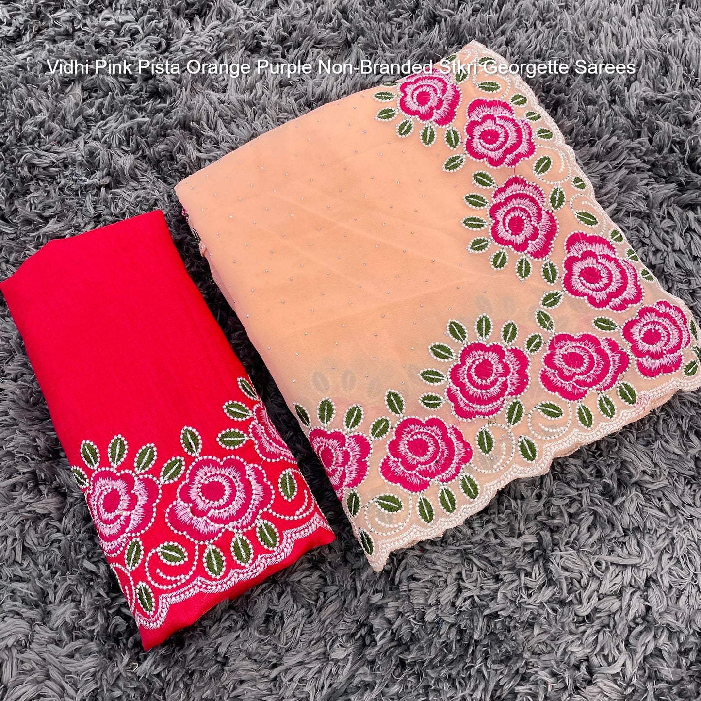 Vidhi Pink Pista Orange Purple Non-Branded Stkri Georgette Sarees