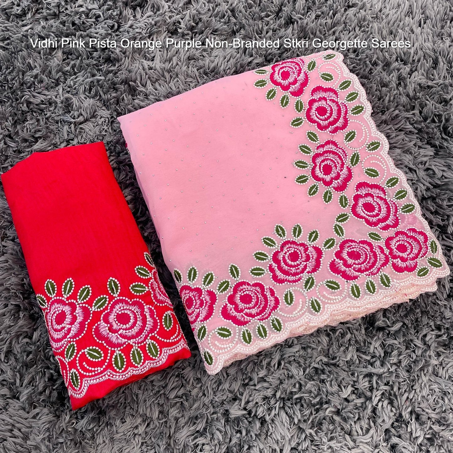 Vidhi Pink Pista Orange Purple Non-Branded Stkri Georgette Sarees