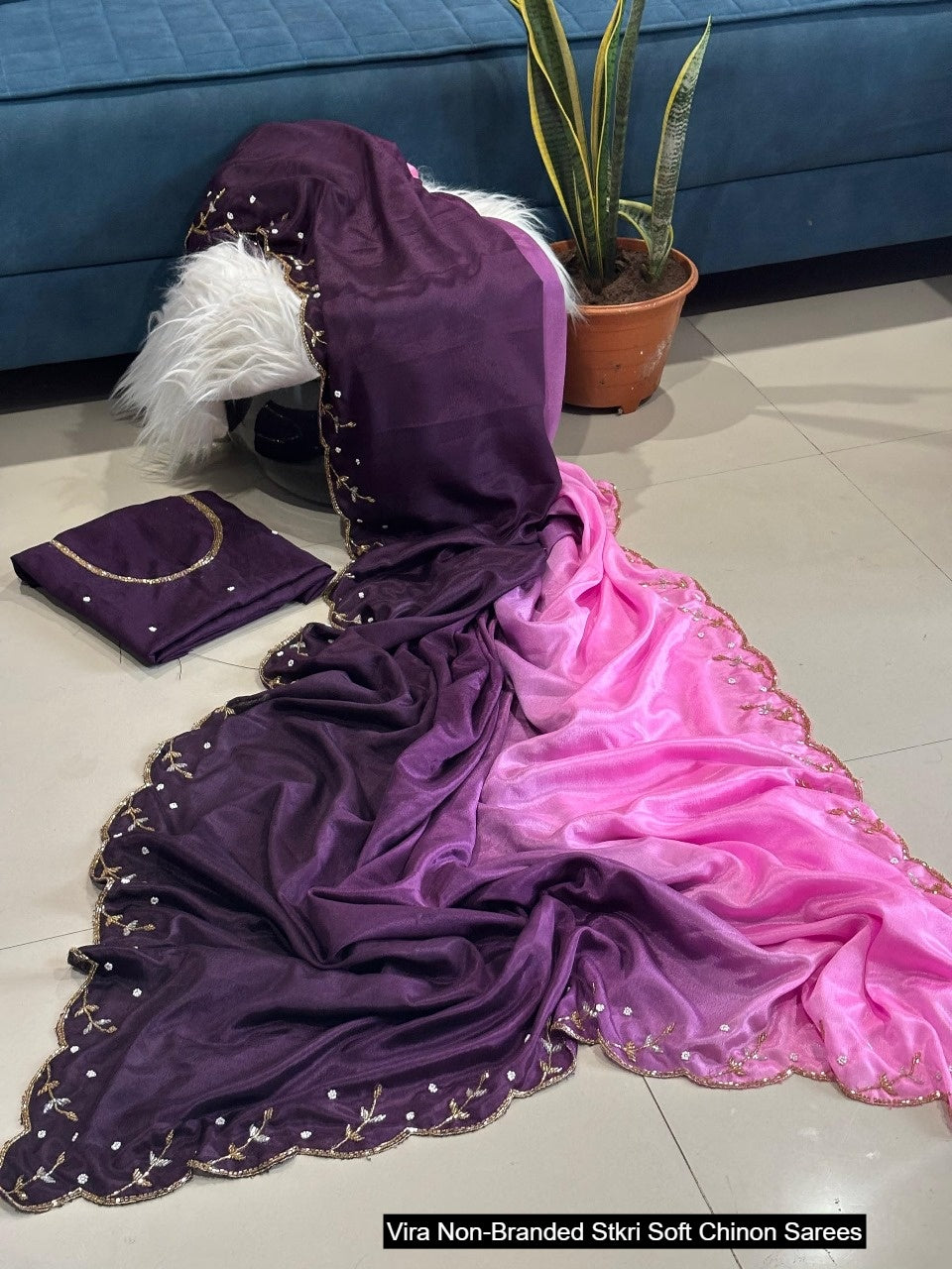 Vira Non-Branded Stkri Soft Chinon Sarees
