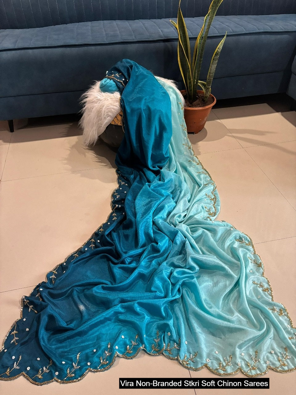 Vira Non-Branded Stkri Soft Chinon Sarees