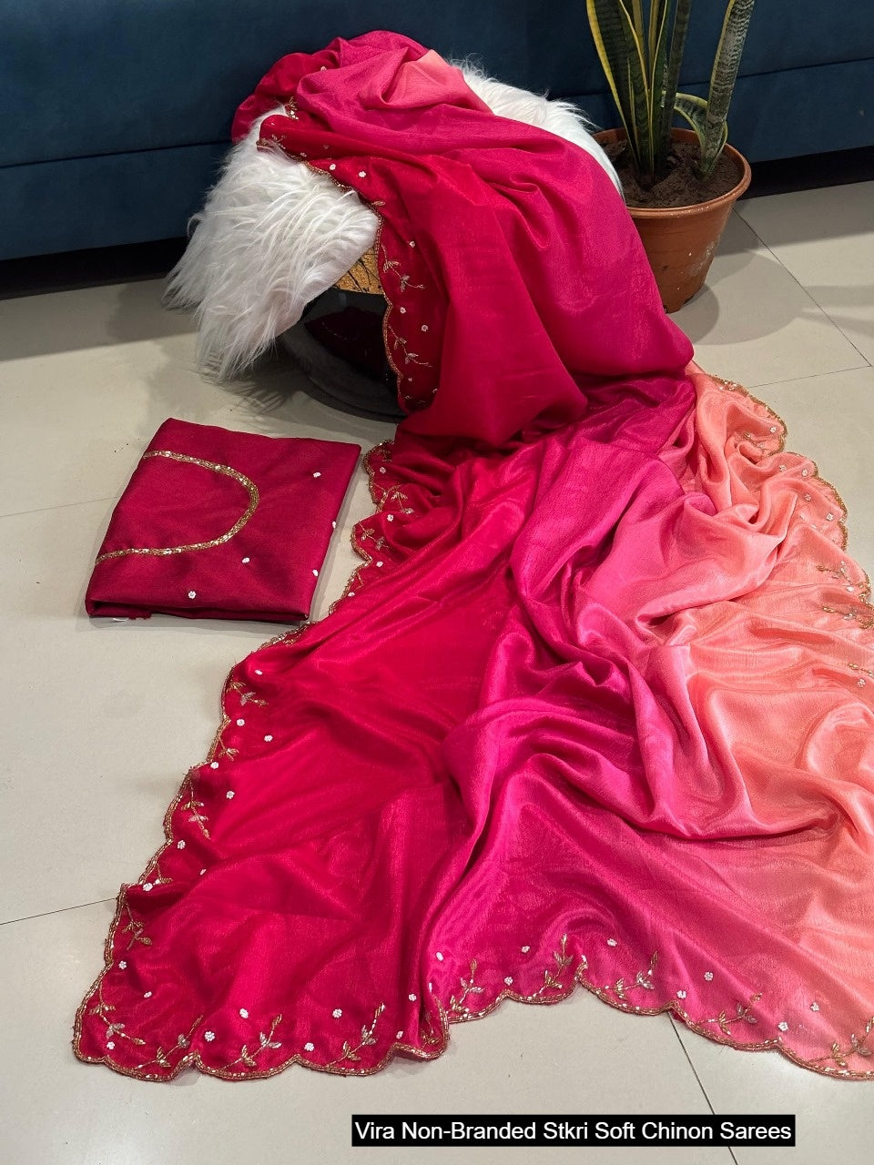 Vira Non-Branded Stkri Soft Chinon Sarees