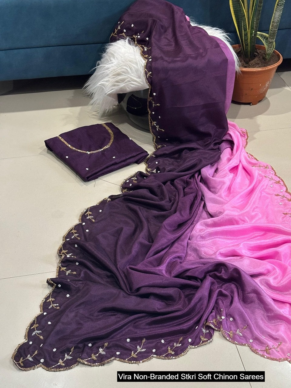 Vira Non-Branded Stkri Soft Chinon Sarees