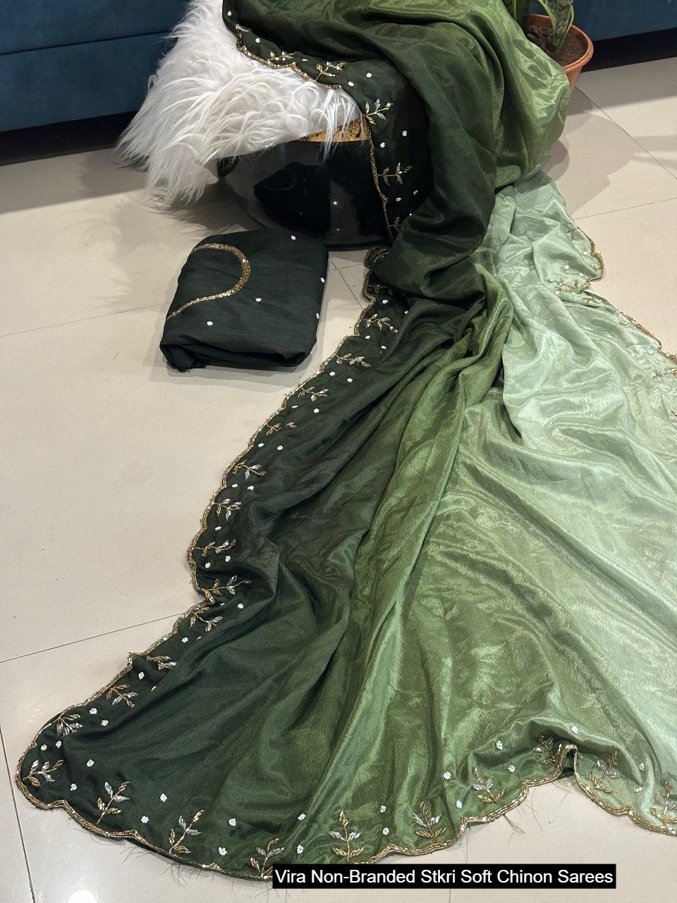 Vira Non-Branded Stkri Soft Chinon Sarees