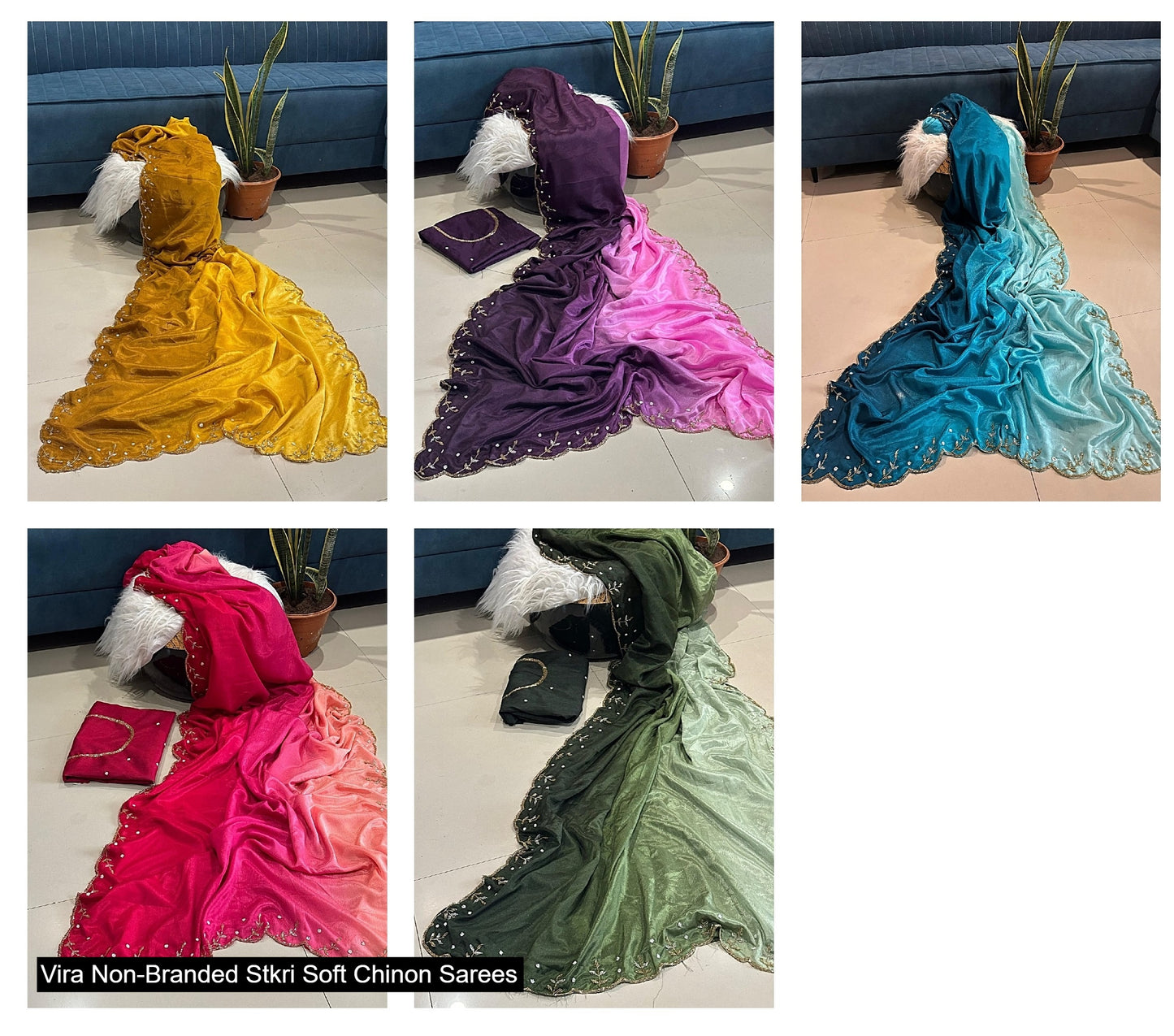 Vira Non-Branded Stkri Soft Chinon Sarees