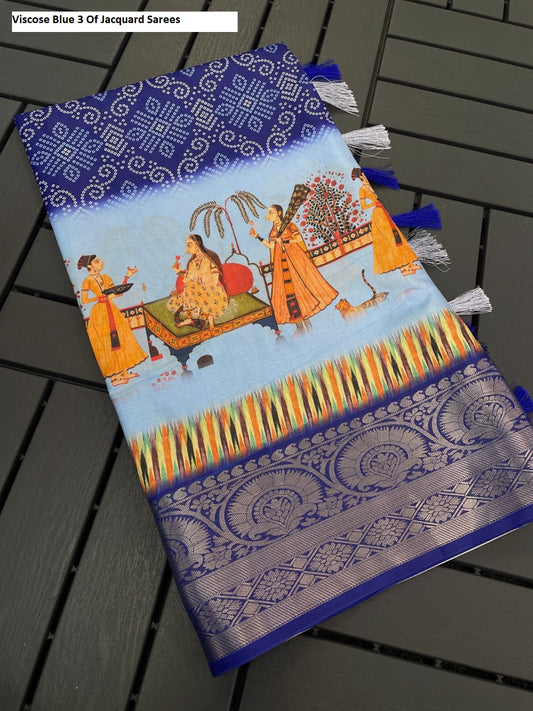 Viscose Blue 3 Of Jacquard Sarees