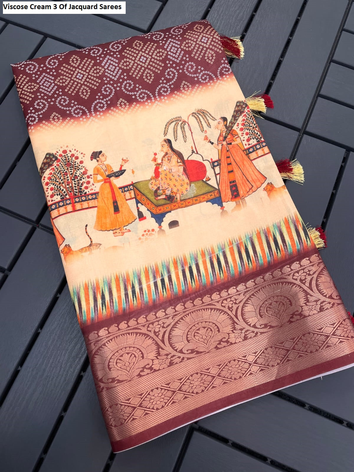 Viscose Cream 3 Of Jacquard Sarees