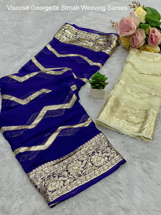 Viscose Georgette Stmah Weaving Sarees