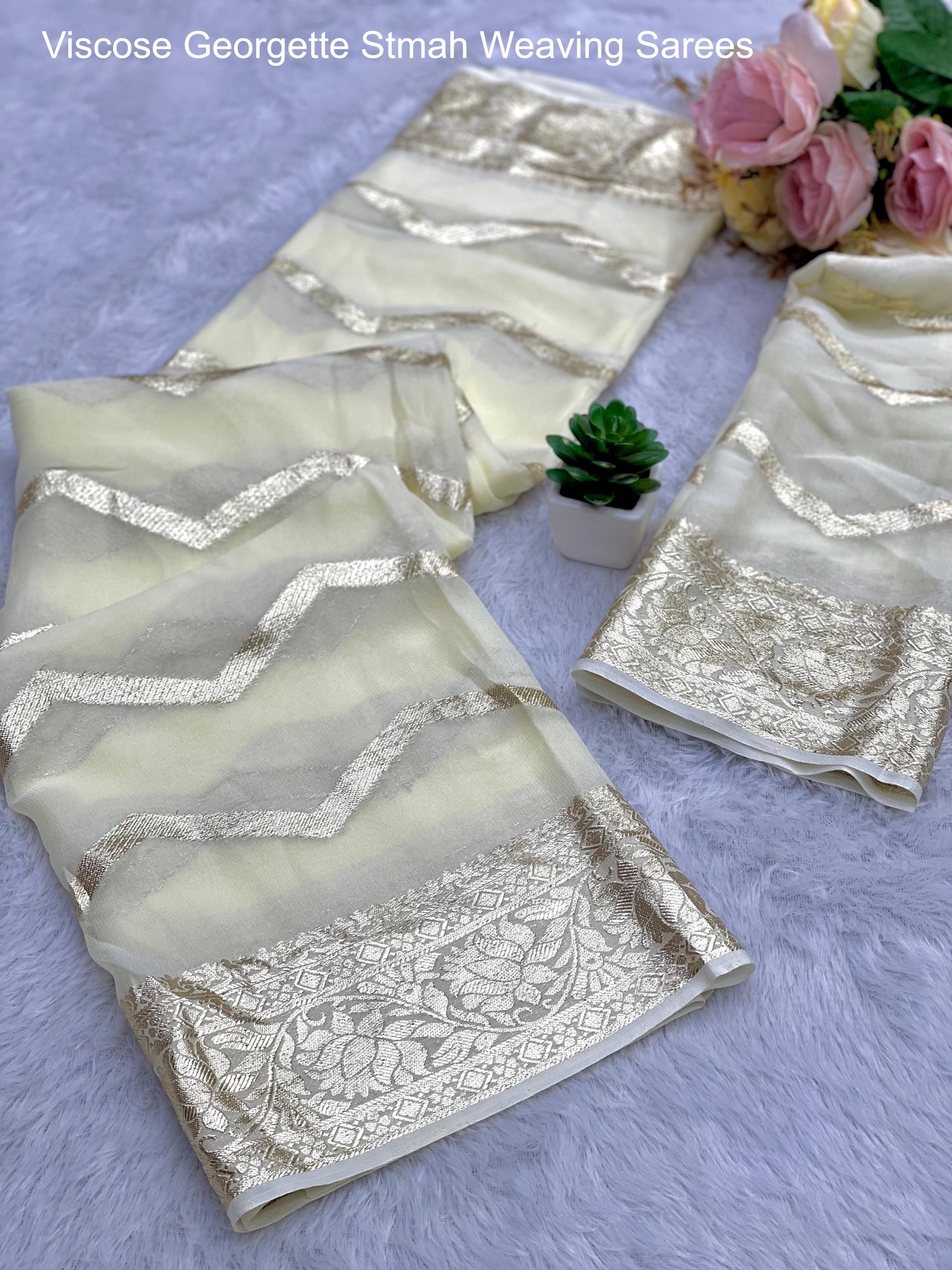 Viscose Georgette Stmah Weaving Sarees