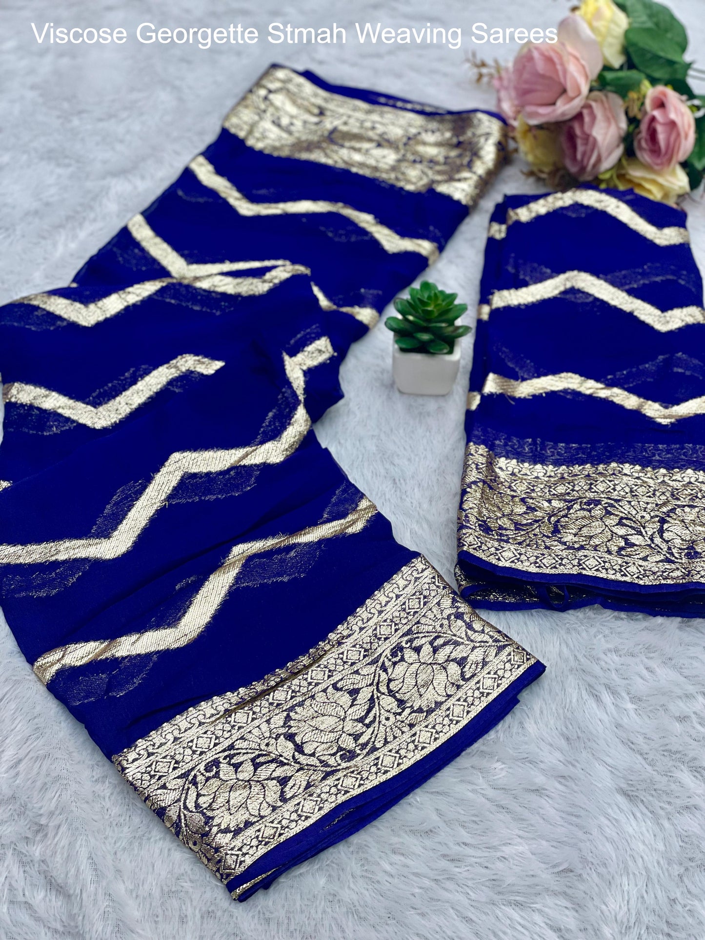 Viscose Georgette Stmah Weaving Sarees
