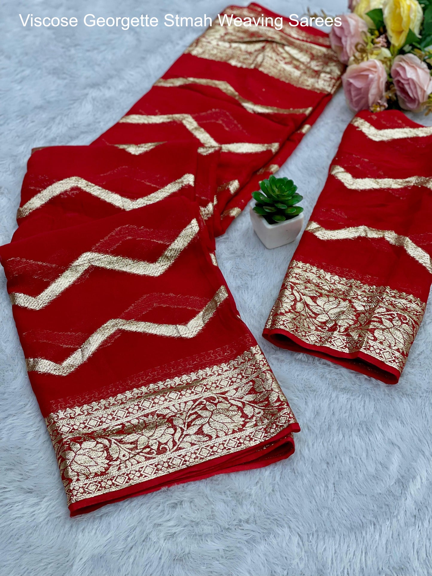 Viscose Georgette Stmah Weaving Sarees