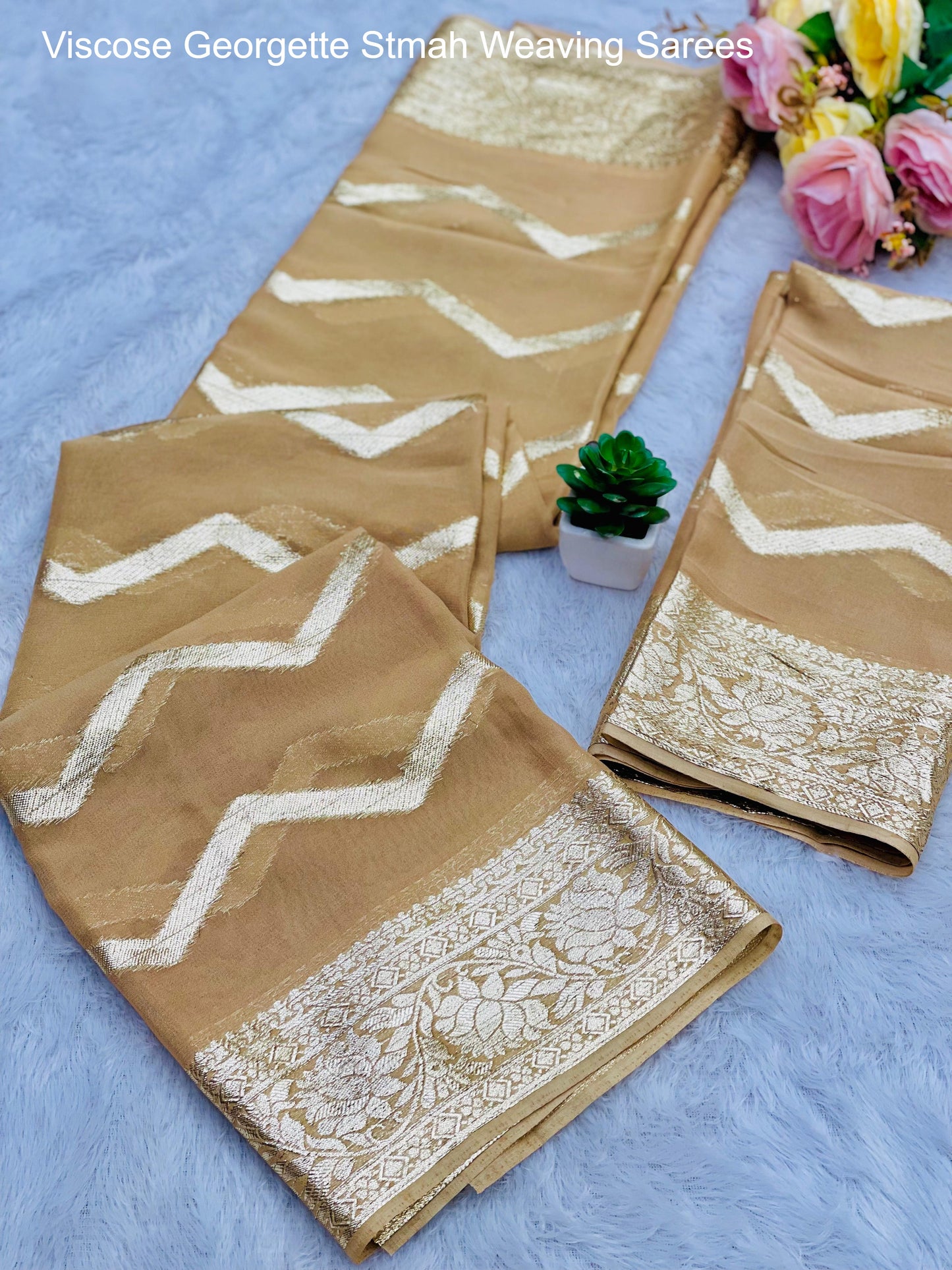 Viscose Georgette Stmah Weaving Sarees