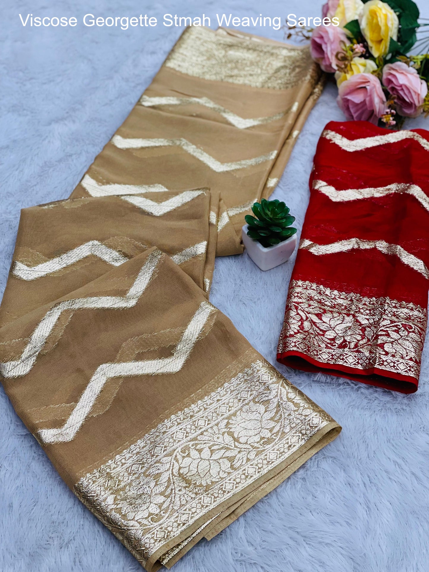 Viscose Georgette Stmah Weaving Sarees