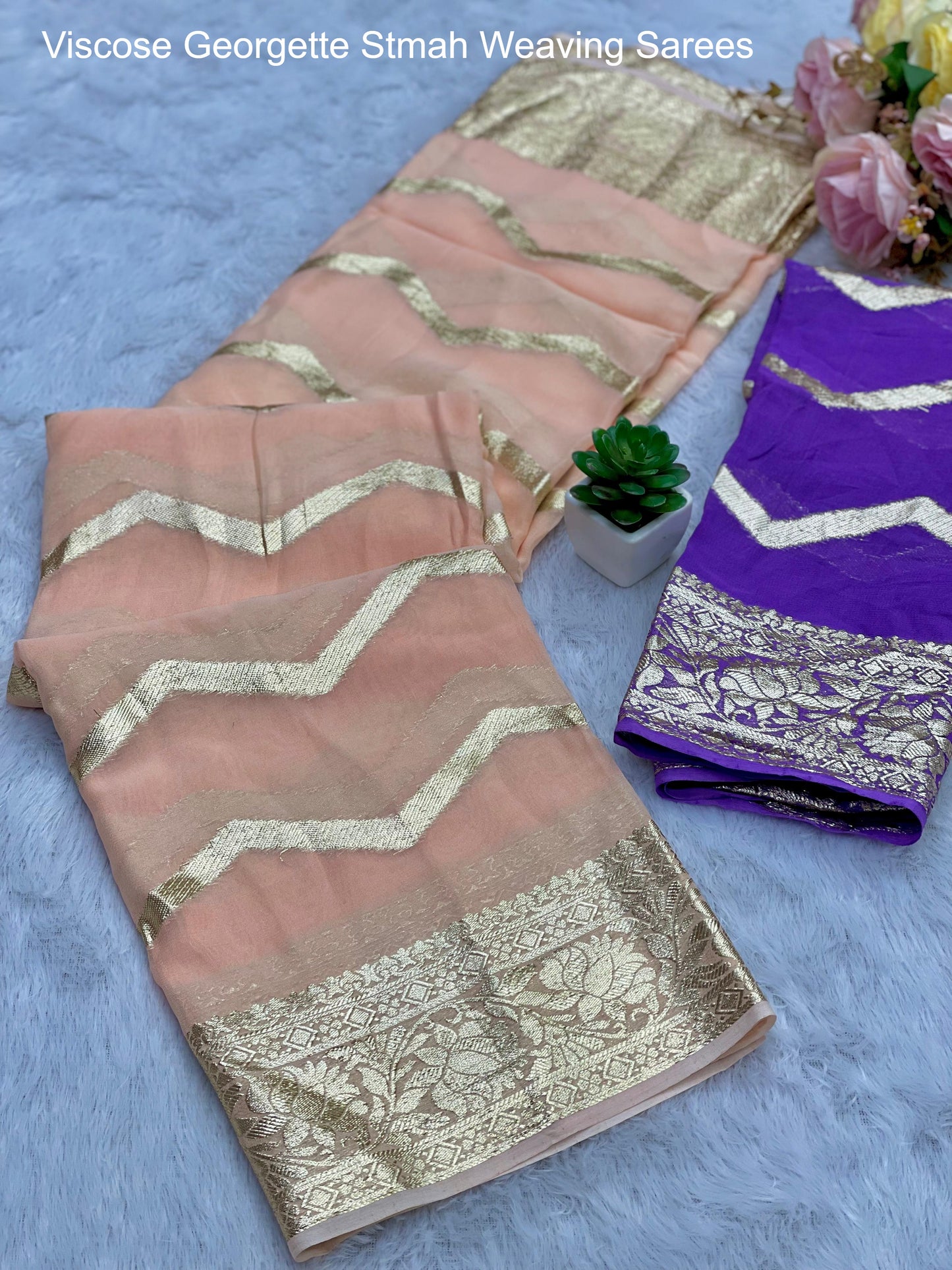 Viscose Georgette Stmah Weaving Sarees