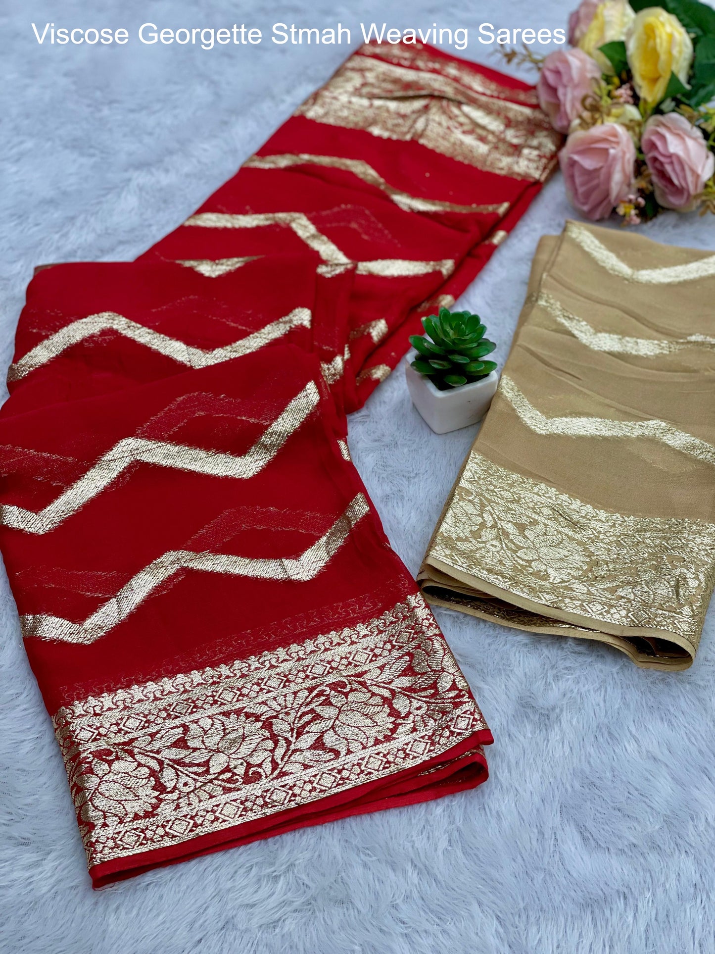 Viscose Georgette Stmah Weaving Sarees