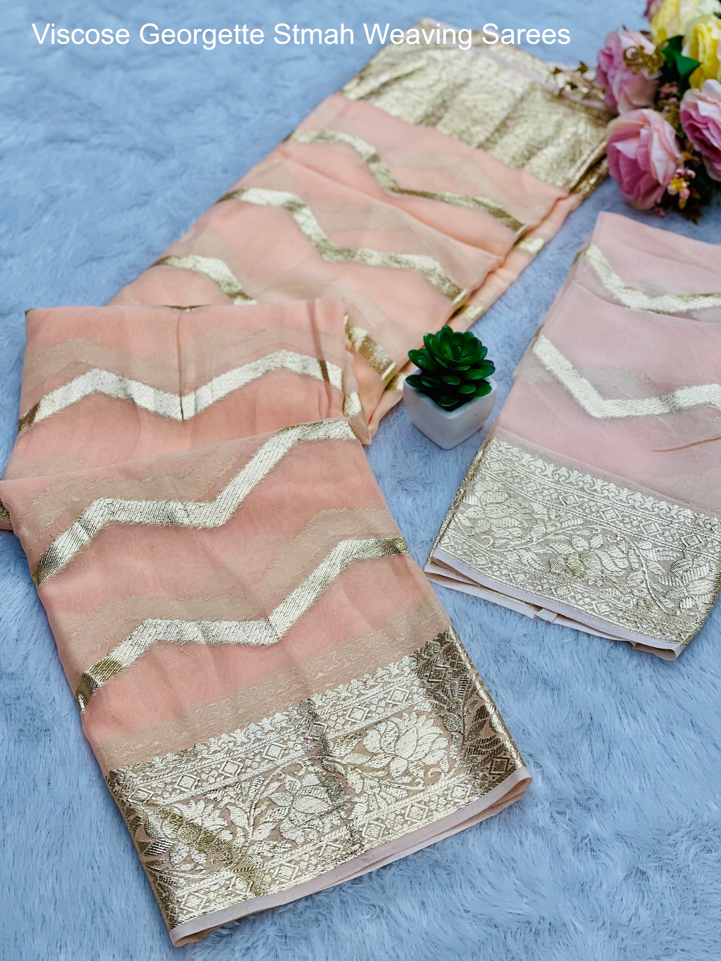 Viscose Georgette Stmah Weaving Sarees