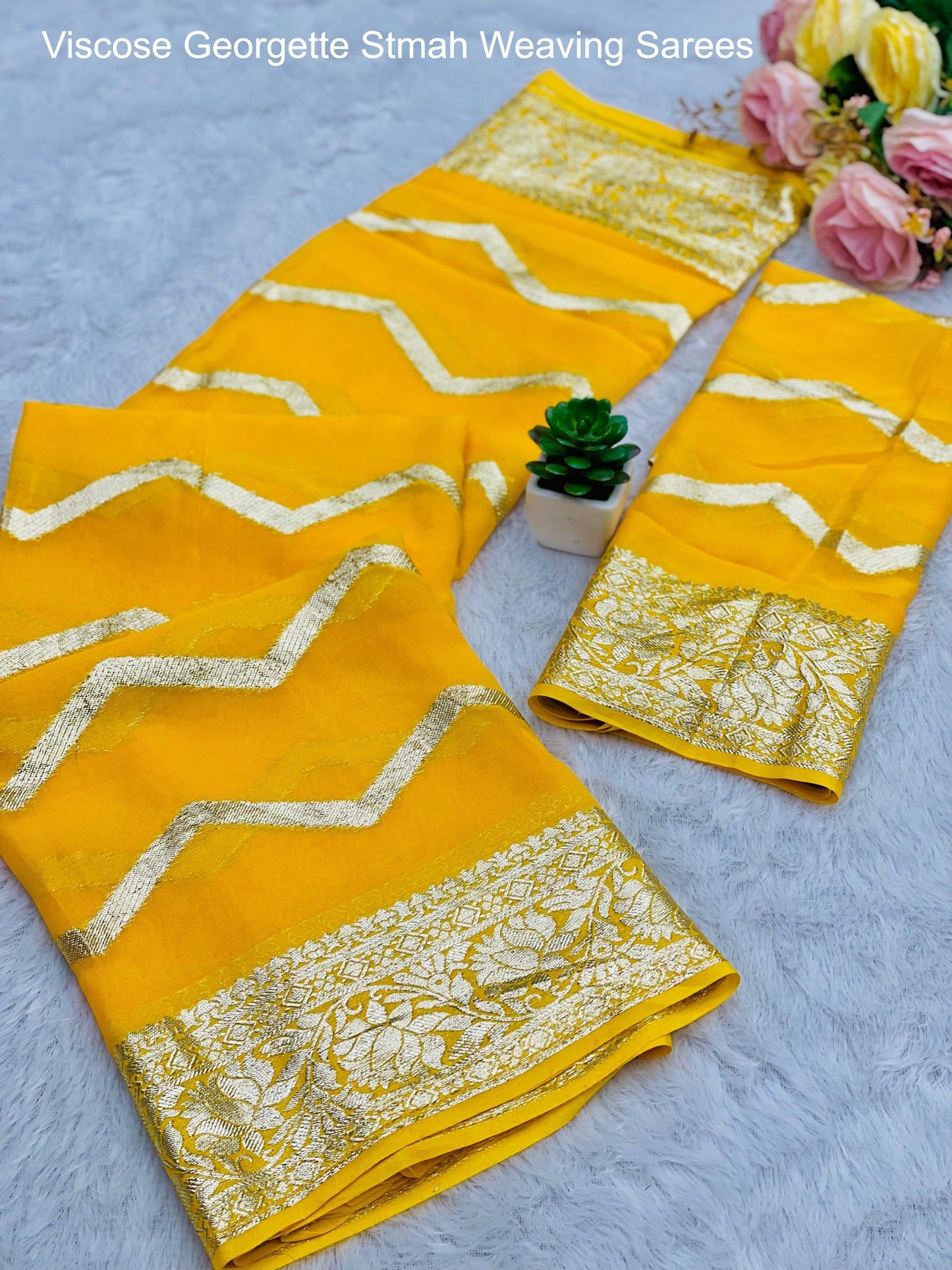 Viscose Georgette Stmah Weaving Sarees