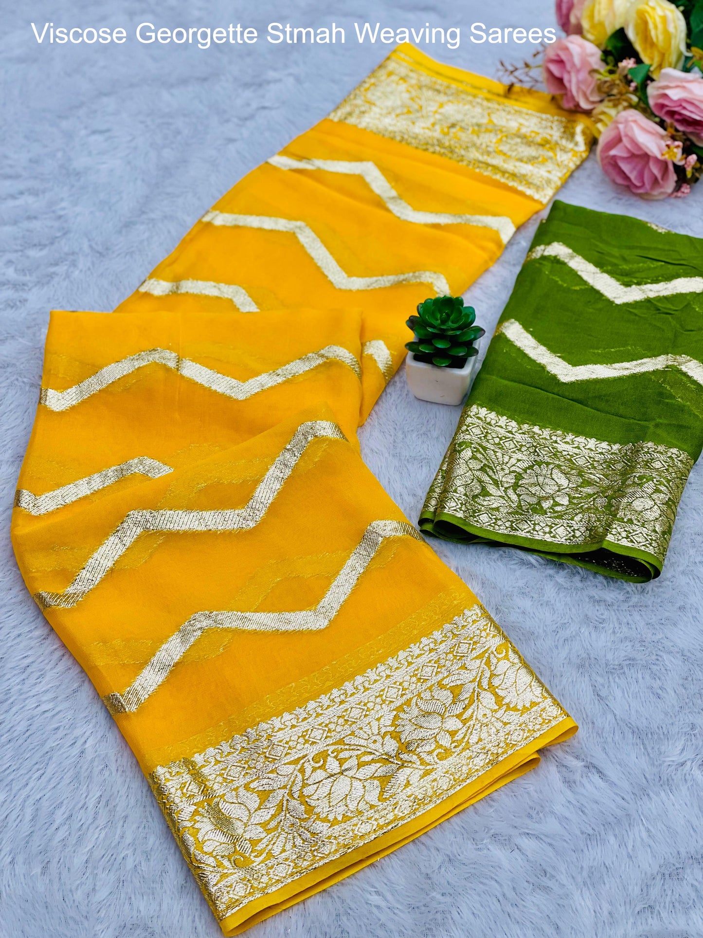 Viscose Georgette Stmah Weaving Sarees