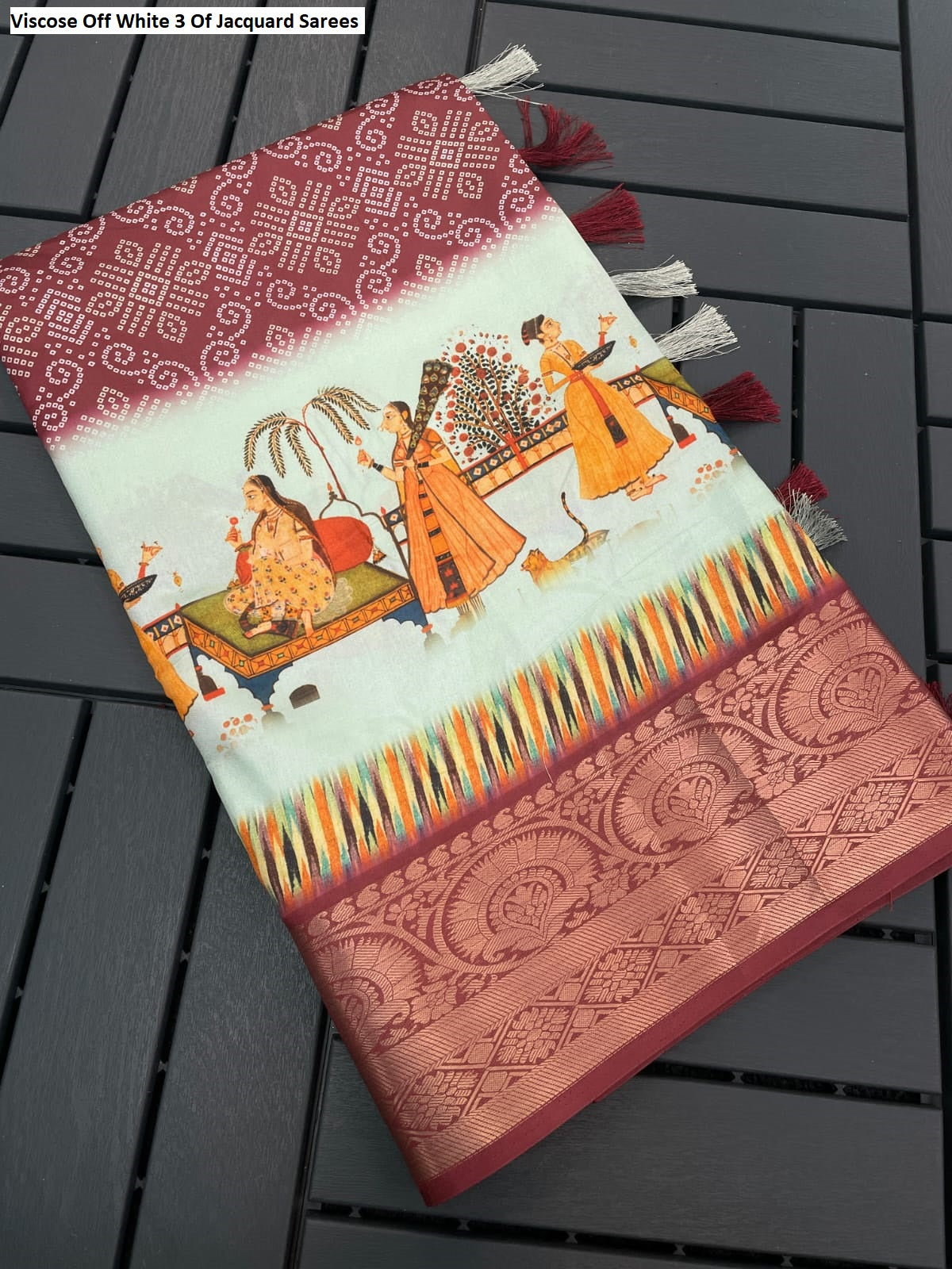 Viscose Off White 3 Of Jacquard Sarees