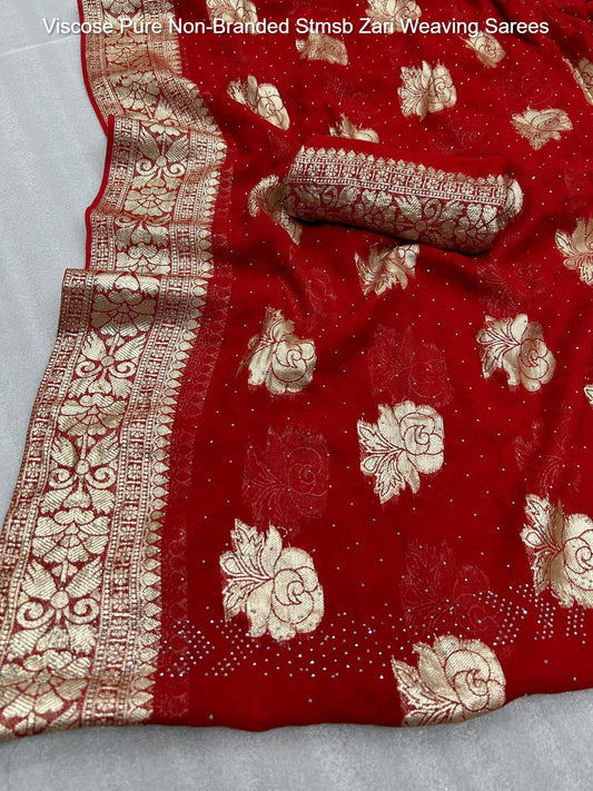 Viscose Pure Non-Branded Stmsb Zari Weaving Sarees